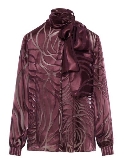 Alberta Ferretti Satin Silk Devore Blouse In Red