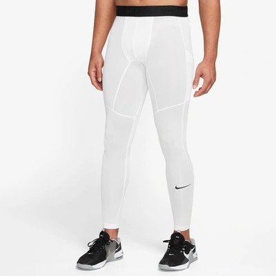 Nike Men's Pro Slim-fit Dri-fit Fitness Tights In White/black