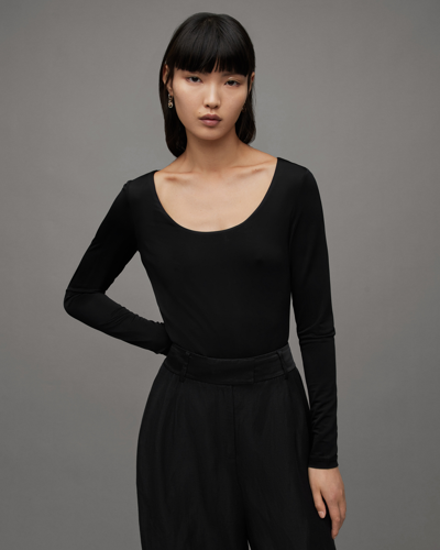 Allsaints Katlyn Scoop Neck Bodysuit In Black