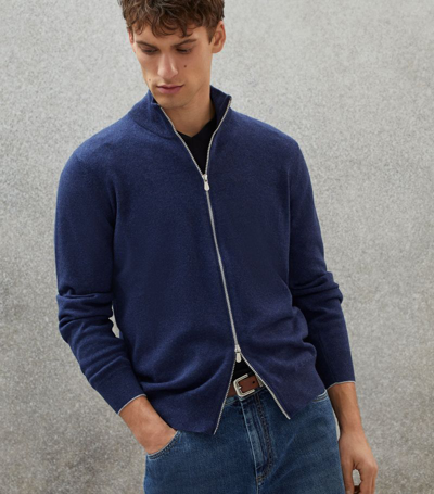 Brunello Cucinelli Cashmere Zip-up Cardigan In Blue