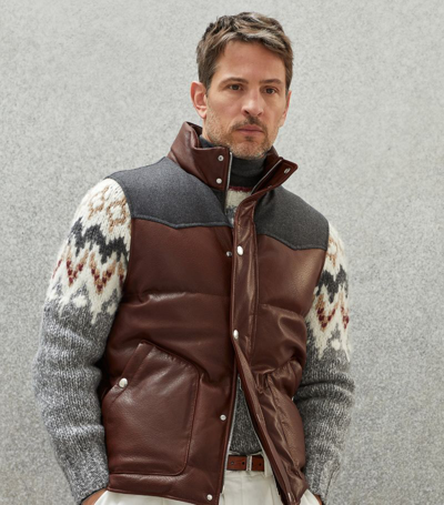 Brunello Cucinelli Quilted Padded Leather Gilet In Brown