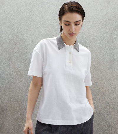 Brunello Cucinelli Stud-embellished Cotton Polo Shirt In White