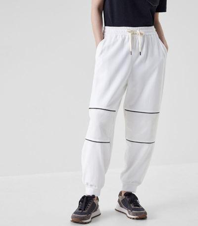 Brunello Cucinelli Contrast-trim Cotton Track Pants In White