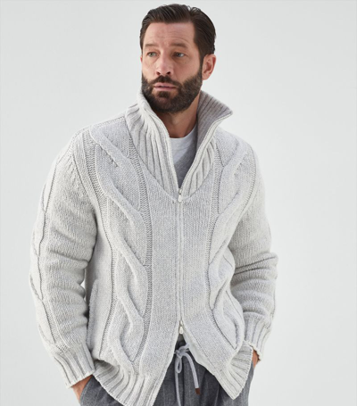 Brunello Cucinelli Zipped Cable-knit Cashmere Cardigan In White