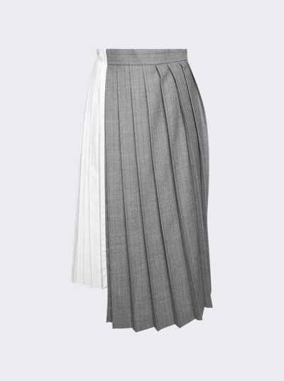 Sacai Poplin Mix Stripe Skirt In Grey And Off White