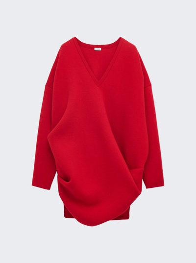 Loewe 垂褶羊毛混纺毛衣式连衣裙 In Red