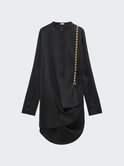 Loewe Silk Shirtdress With Chain Drape Detail In Black