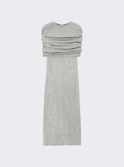 Loewe Cashmere Ruched Cape Maxi Dress In Pale Grey