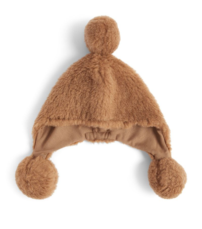 Max Mara Kids Camel-blend Pom-pom Beanie In Beige