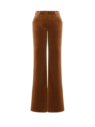 ALBERTA FERRETTI BROWN STRETCH COTTON VELVET BLEND TROUSERS