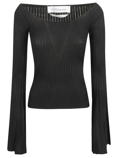 Blumarine Fluted-sleeve Knitted Top In Black