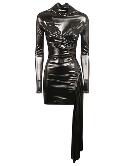 Blumarine Draped Metallic Long-sleeve Dress In Silver