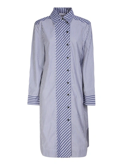 Ganni Striped Shirt Dress In Grey