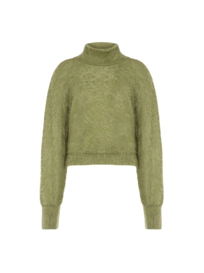 Alberta Ferretti Knit Mohair Blend Turtleneck Sweater In Verde