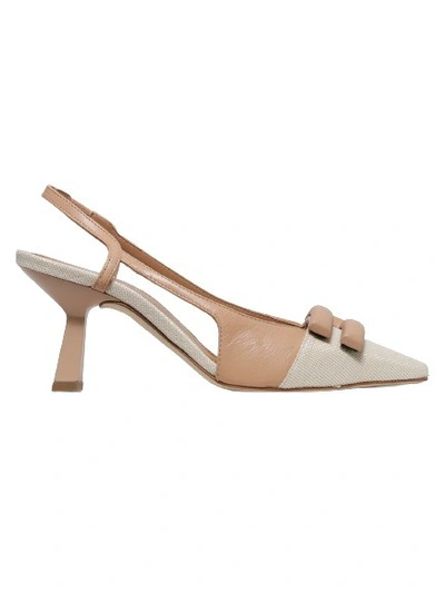 Chantal Slingback In Soft Nude Beige Leather With Natural Raffia Toe In Neutrals