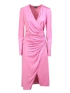 Tom Ford Draped Silk Jersey Corset Midi Wrap Dress In Pink
