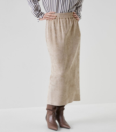 Brunello Cucinelli High-waist Corduroy Midi Skirt In Warm_beige
