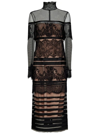 Alberta Ferretti Lace Mesh Panelled Midi Dress In Black
