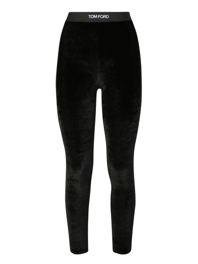 Tom Ford Logo-jacquard Velvet Leggings In Black