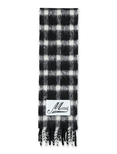 Marni Wool Check Scarf In Black