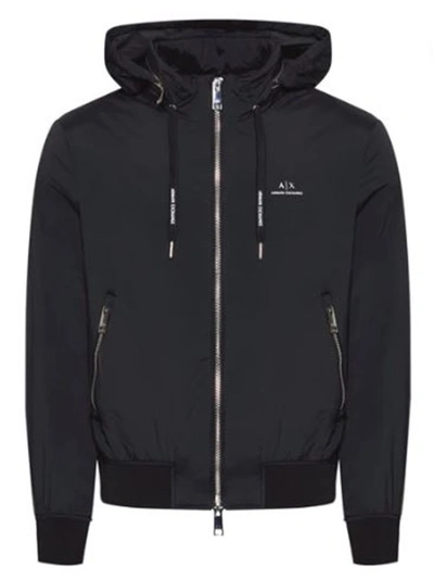 Armani Exchange Black Zipped Hooded Jacket
