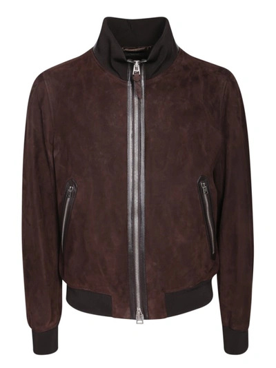 Tom Ford Light Suede Track Bomber Jacket In Brown