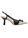 Chantal Slingback In Beige And Black Leather With Natural Raffia Toe In Black