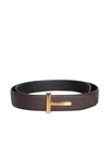 Tom Ford Soft Grain Leather Reversible T Belt 30 Mm In Black