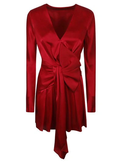 Alberta Ferretti Bow-detailing Pleated Dress In Red