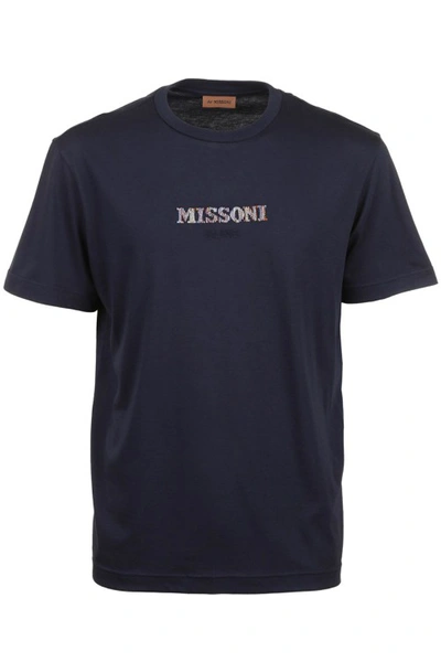 Missoni Embroidered-logo Short-sleeve T-shirt In Dark Blue