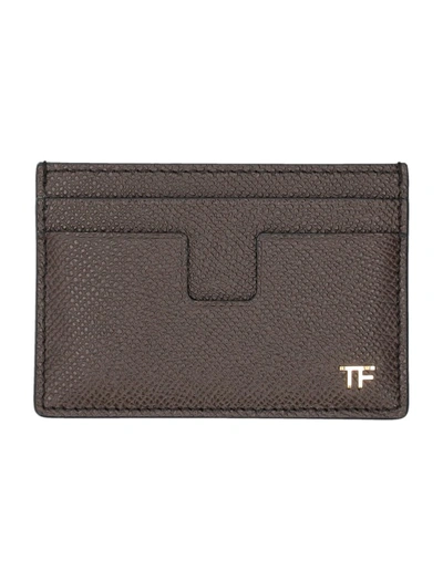 Tom Ford Grain Leather Classic Card Holder In Brown