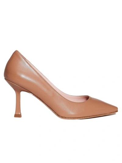 Anna F 8cm Heel Beige Leather Pumps In Brown