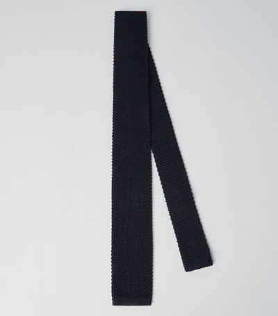 Brunello Cucinelli Knit Silk Skinny Tie In Navy_blue