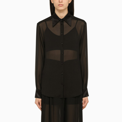 DOLCE & GABBANA DOLCE&GABBANA BLACK SEMI-TRANSPARENT SHIRT