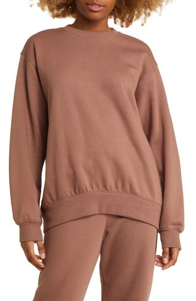 Bp. Fleece Detail Oversize Crewneck Sweatshirt In Brown Topaz