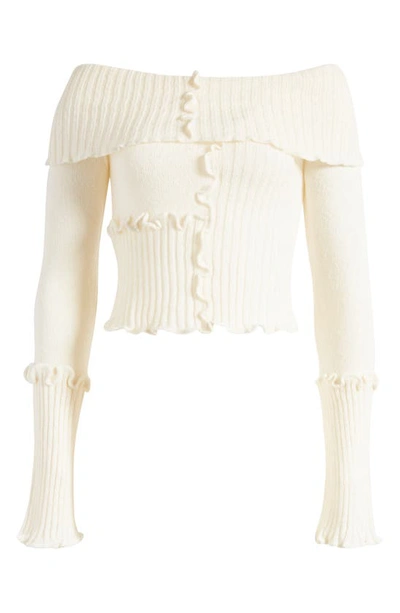 Bdg Urban Outfitters Patchwork Rib Off The Shoulder Crop Sweater In Ivory