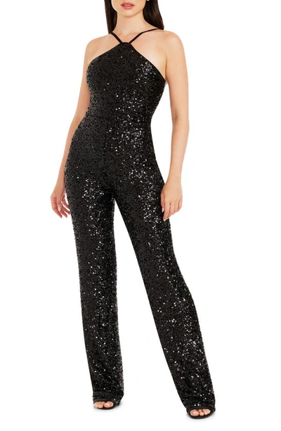 Dress The Population Darian Sequin Halter Jumpsuit In Black