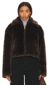 Frame Faux Fur Zip Up Jacket In Chocolate