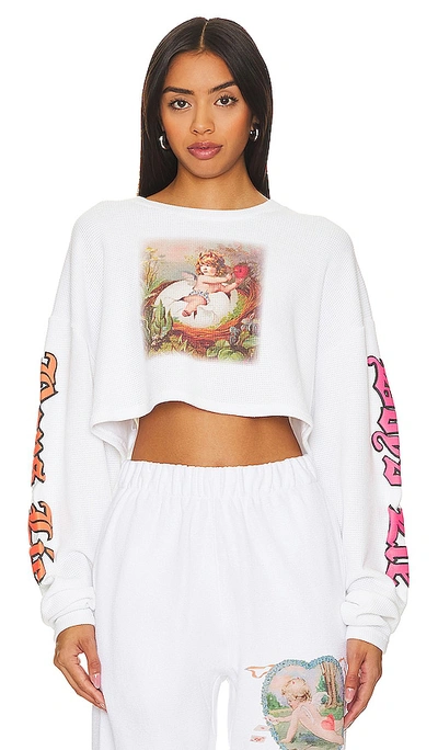 Boys Lie Nestled Up Long Sleeve Crop Tee In White