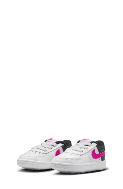 Nike Kids' Air Force 1 Crib Shoe In White/ Pink/ Dark Obsidian