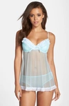 Black Bow 'ruffles Galore' Underwire Chemise & Hipster Briefs In Bridal Blue