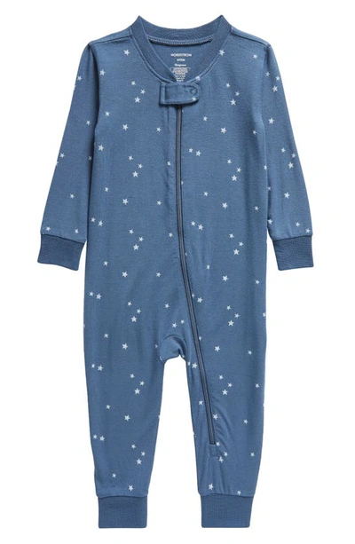 Nordstrom Babies' Zip-up Pajama Romper In Navy Denim Sweet Stars