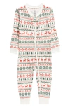 Nordstrom Babies' Zip-up Pajama Romper In Ivory Egret Fairisle
