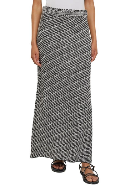 Misook Geometric Striped A-line Maxi Skirt In New Ivory/black