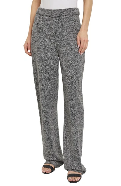 Misook Heathered Cozy-knit Straight-leg Pants In Black/new Ivory