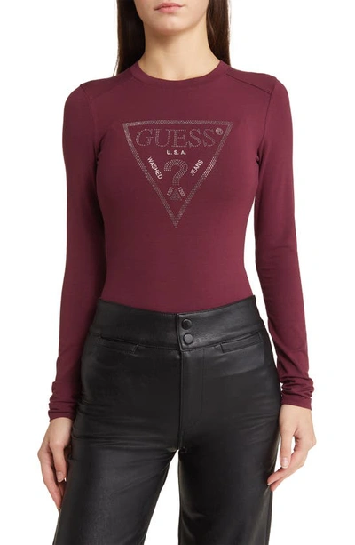 Guess Women's Logo Long-sleeve Bodysuit In Mystic Wine