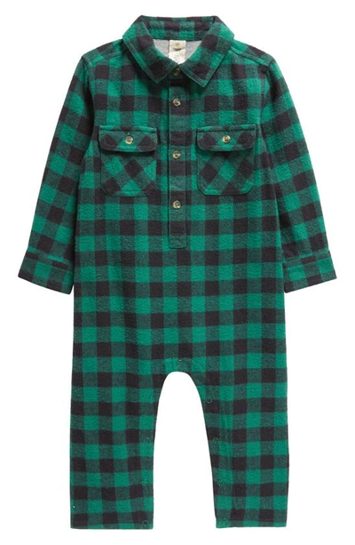 Tucker + Tate Babies' Plaid Cotton Flannel Romper In Green Evergreen Owen Check