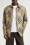 Burberry Check Wool Blend Overshirt In Olive Beige Ip Check