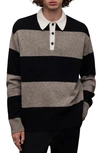 Allsaints Jax Oversized Polo Sweater In Blk/fawn Brown ml