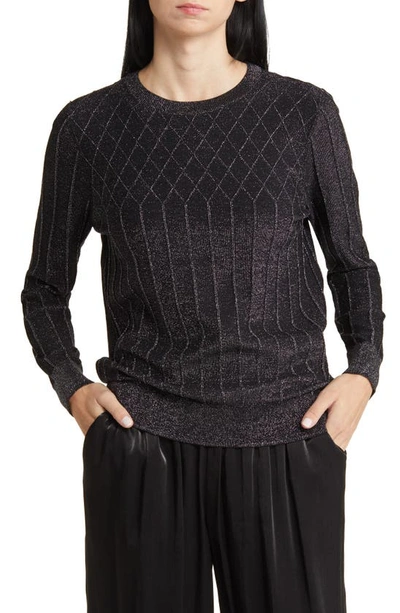 Nordstrom Sparkle Crewneck Sweater In Black- Dark Silver Lurex